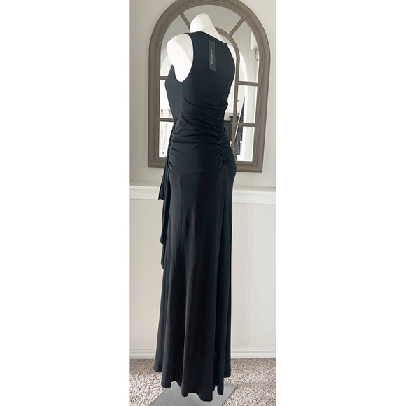 Donna Karan New York Social Occasion V-Neck Ruched Gown in Black Size 6 NWT $495